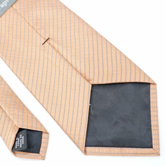 Apt 9. Peach Orange Gray Check Woven‎ Silk Tie - Picture 5 of 6
